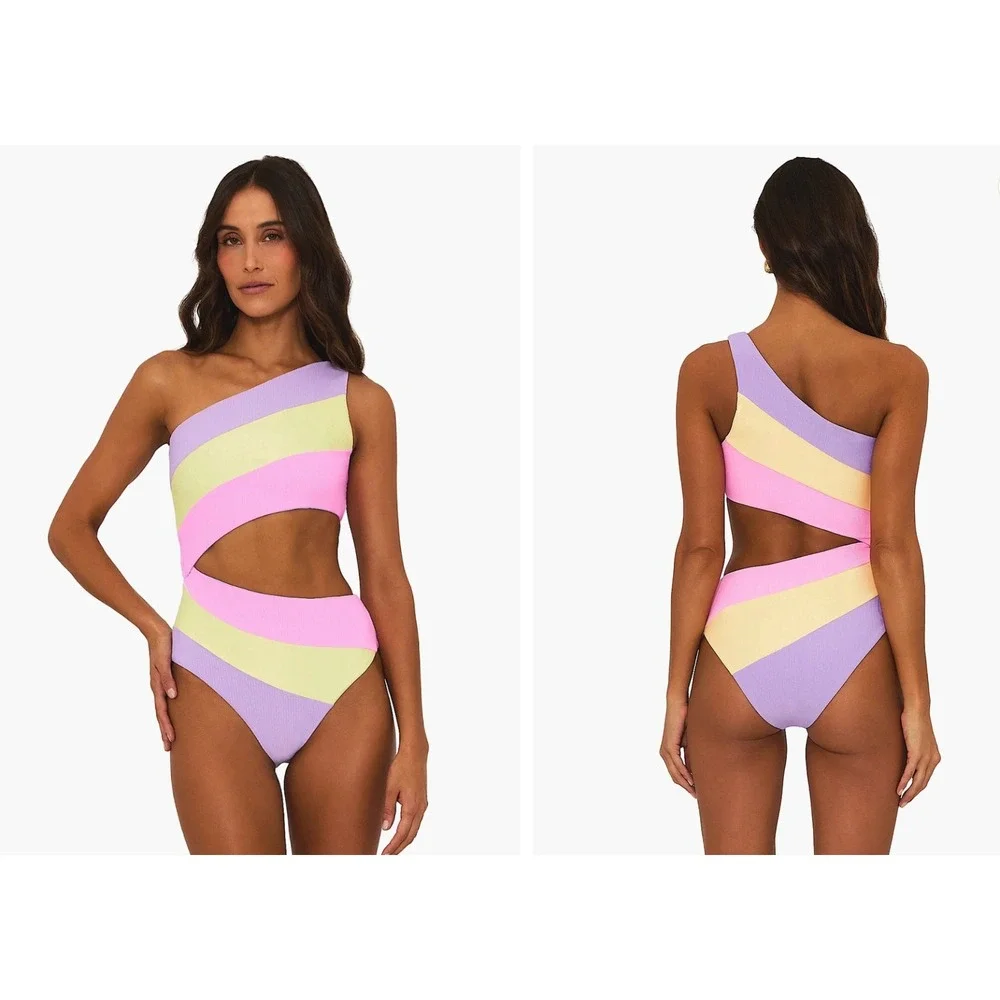 Beach Riot Womens Size Large Pink Yellow Purple Joyce Cut Out One Piece Swimsuit - Picture 7 of 11